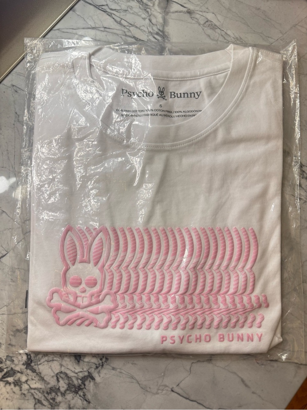 Psycho Bunny White T-Shirt with Pink Raised Logo